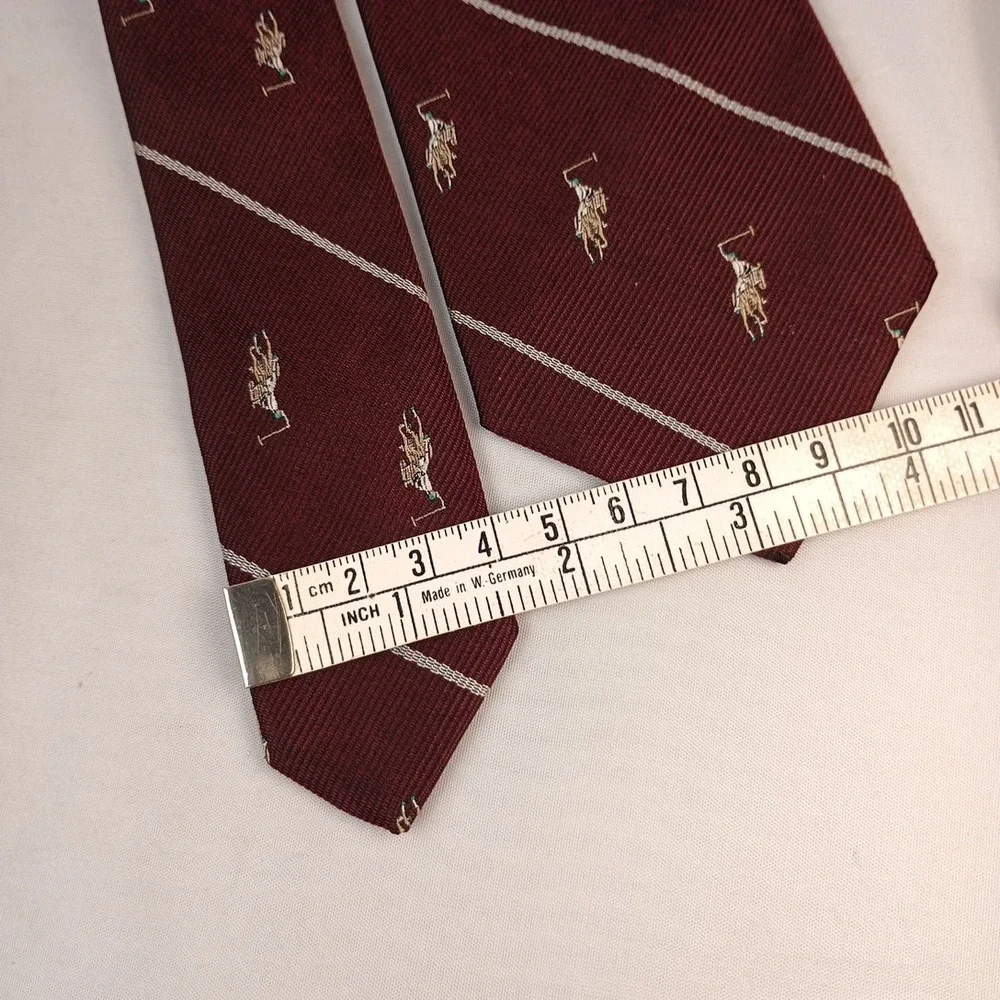 Vintage Nick Bronson Polo Repp Tie Necktie Pony Logo All Over Silk Maroon 56